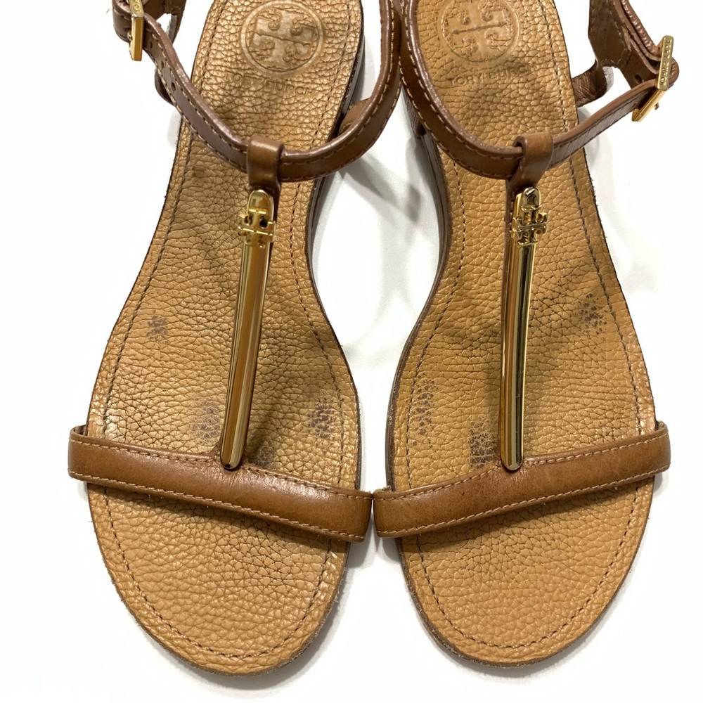 Women's Tan Leather T-Strap Sandals, Size 8 - Picture 6 of 15